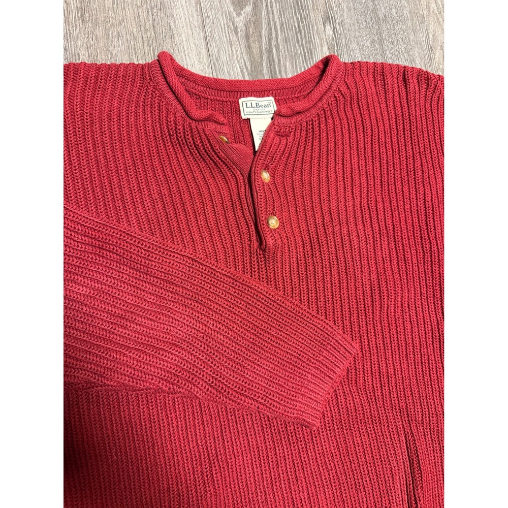 LL Bean Mens Red Shaker Stitch Cotton Henley Sweater XL Regular 0 BJA9